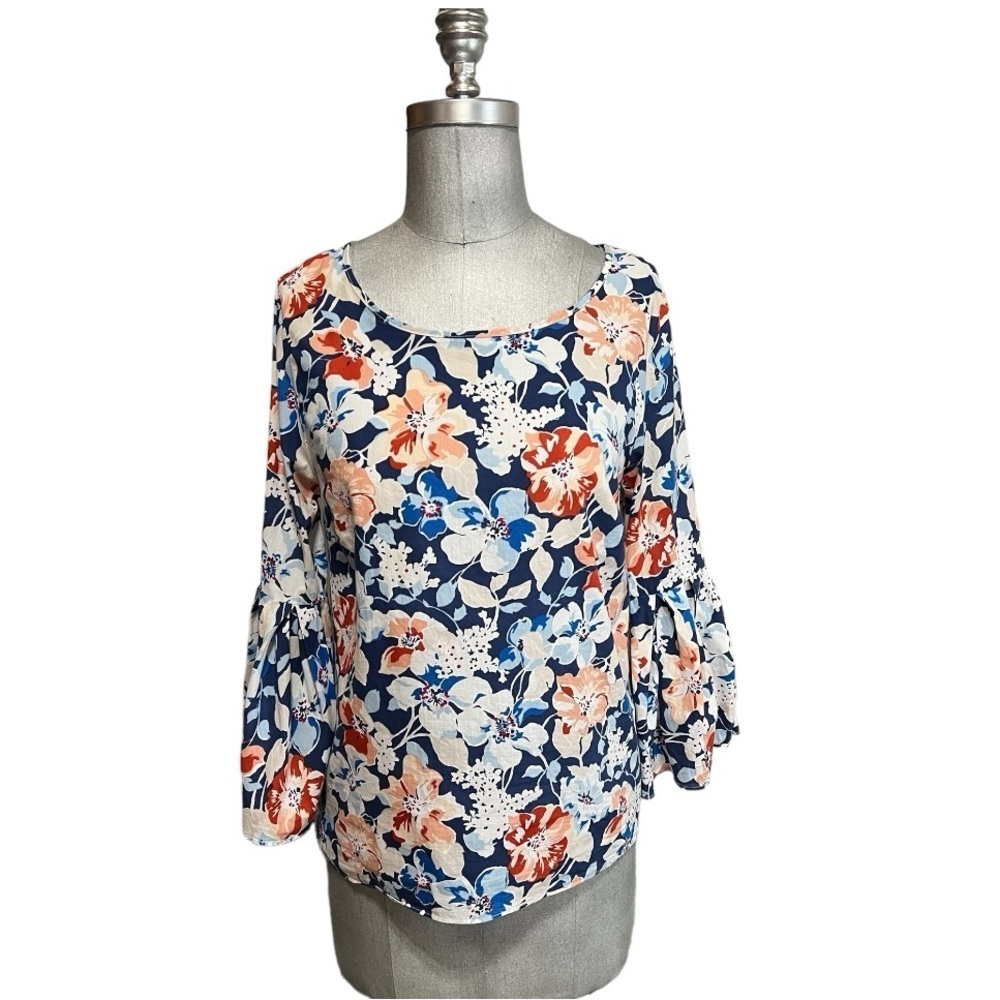 Jane and Delancey Floral 3/4 Bell Sleeve Boho Top Size M